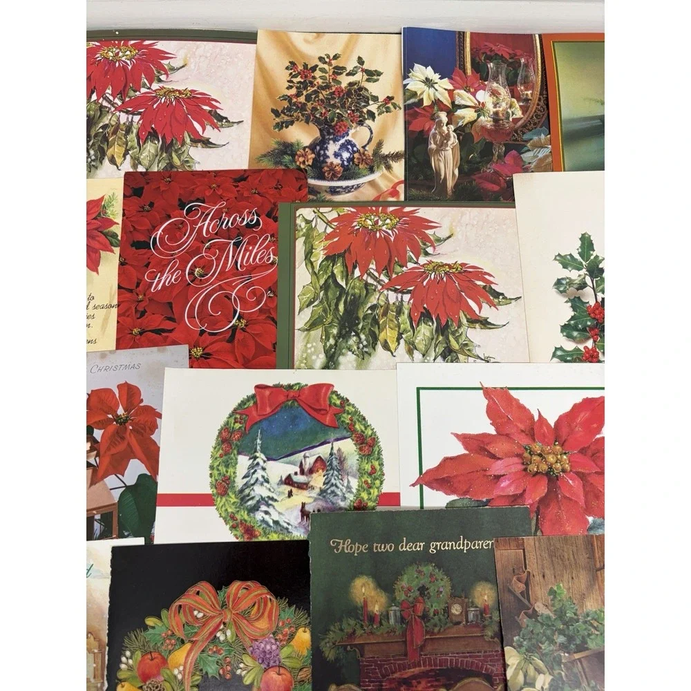 Vintage Christmas Cards Fronts ONLY Greenery Trees Wreaths Scrapbook Crafts 50+